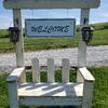 Outdoor Garden Bench w/ Solar Lights & Welcome Sign