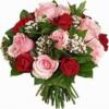 8 Mix Roses with Red Paper Packing : FlowersCakesOnline | Same Day, Midnight Delivery