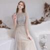 New Gray Floor Length Shawl Evening Dress