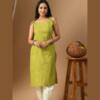 Pure Cotton Mehndi green white booti kurta with straps