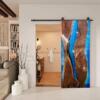 Wall-Mounted Sliding Barn Door, Handmade Ocean Blue Epoxy Resin Door, Barn Door