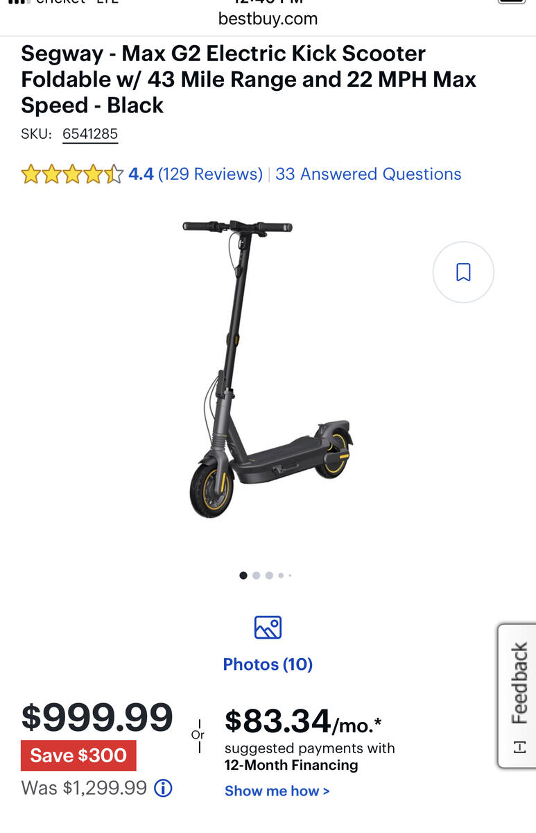 Segway Max G2 Electric Kick Scooter Foldable w/ 43 Mile Range and